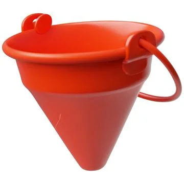 A red 3D cone-shaped fire bucket with a handle on an isolated background. Illustration
