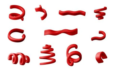Red 3d confetti ribbons set Stock Illustration