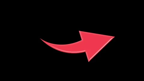 A red 3D curved arrow pointing right and wobbling on a black background. 库存影片 319554202