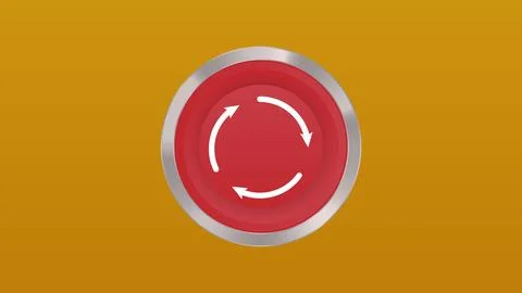Red 3D emergency button with white circular arrow symbol イラスト素材