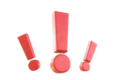 Red 3D exclamation marks levitating on isolated background Illustrazione stock