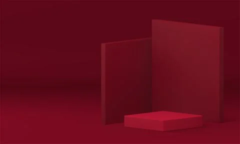 Red 3d geometric display podium pedestal for presentation realistic vector .. Illustrazione stock