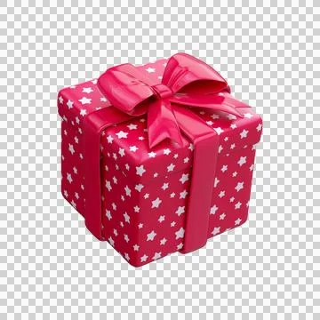Red 3D gift box with a pattern of stars Illustrazione stock
