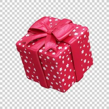 Red 3D gift box with a pattern of stars Stock Illustration