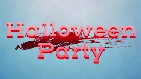 Red 3D Halloween Party text being animated across light blue gradient, with Stock Footage 309067008