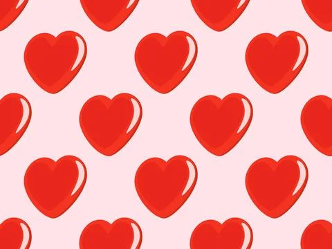 Red 3d heart seamless pattern. Isometric hearts with glitter. Happy Valenti.. Illustrazione stock