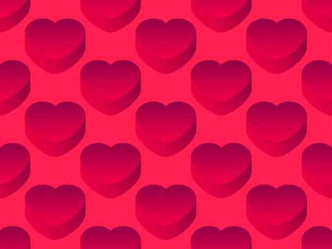Red 3d heart seamless pattern. Isometric hearts with gradient. Happy Valent.. Stockillustratie