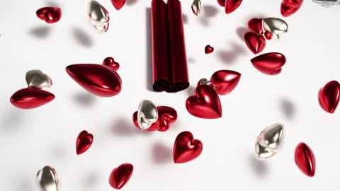 Red 3D hearths with parchment Stock Footage 231612940