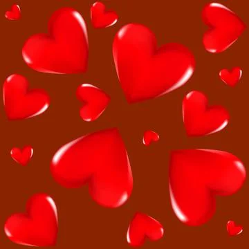 Red 3D hearts on a colored background. Seamless background. Stylish creative  Stock Illustration