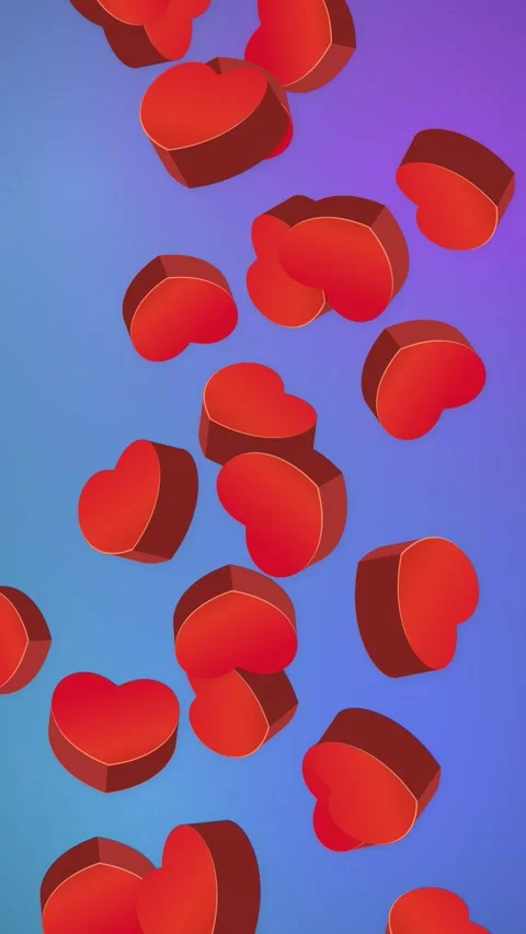 Red 3D Hearts Falling Against a Blue and Purple Gradient Background Stock Footage 345197652