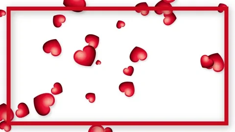 Red 3D Hearts Falling Through Rectangular Frame on White Background Stock Footage 344845044