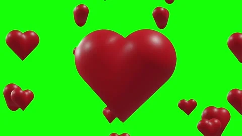 Red 3d hearts floating and moving animation on green screen background Stock Footage 314260227