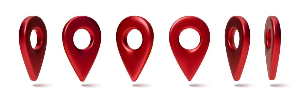 Red 3D map pins, GPS location marker icons 스톡 일러스트