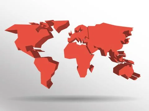 Red 3D map of world with dropped shadow on background. Worldwide theme wallpaper Stock Illustration