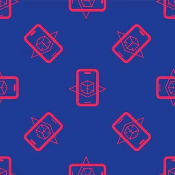 Red 3d modeling icon isolated seamless pattern on blue background. Augmented 스톡 일러스트