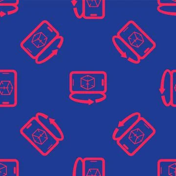 Red 3d modeling icon isolated seamless pattern on blue background. Augmented Illustrazione stock