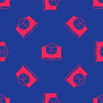 Red 3d modeling icon isolated seamless pattern on blue background. Augmented Stock Illustration