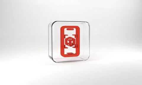 Red 3d modeling icon isolated on grey background. Augmented reality or virtual Stock Illustration