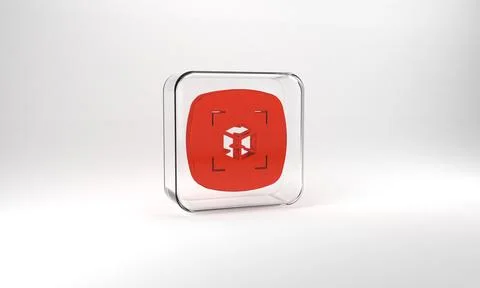Red 3d modeling icon isolated on grey background. Augmented reality or virtual Stock Illustration