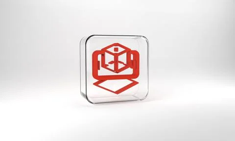 Red 3d modeling icon isolated on grey background. Augmented reality or virtual Stock Illustration