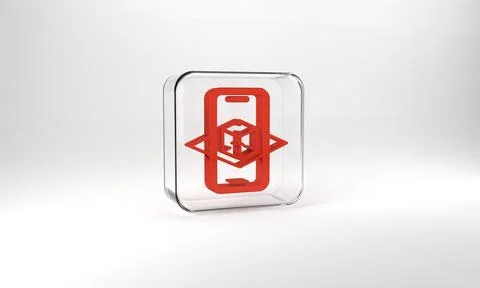 Red 3d modeling icon isolated on grey background. Augmented reality or virtual Stock Illustration