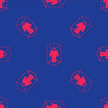 Red 3d modeling icon isolated seamless pattern on blue background. Augmented  Stock Illustration