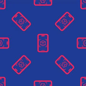 Red 3d modeling icon isolated seamless pattern on blue background. Augmented 스톡 일러스트