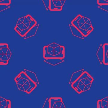 Red 3d modeling icon isolated seamless pattern on blue background. Augmented Stock Illustration