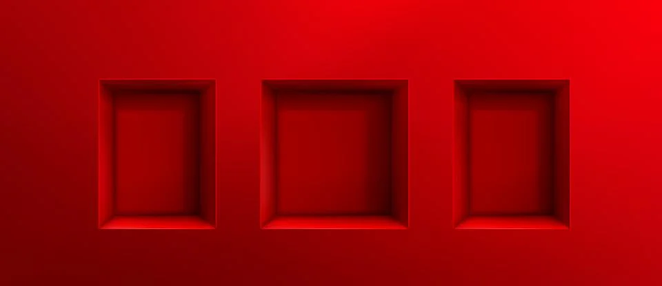 Red 3d niche shelf boxes with empty square frame Stockillustratie