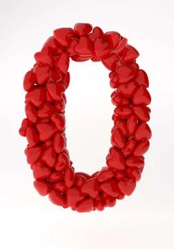 Red 3d number 0 made of red hearts. 3d rendering numbers for valentine's day. Stock Illustration
