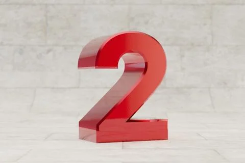 Red 3d number 2. Glossy red metallic number on stone tile background. 3d rend Stock-Illustration