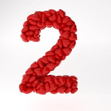 Red 3d number 2 made of red hearts. 3d rendering numbers for valentine's day. Stock Illustration