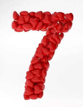 Red 3d number 7 made of red hearts. 3d rendering numbers for valentine's day. Stock Illustration
