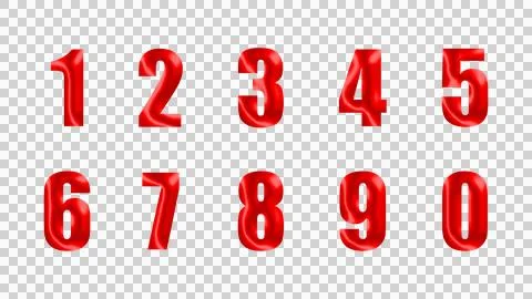 Red 3D Numbers 0 to 9 Glossy Numeric Icons Set PNG Stock Illustration