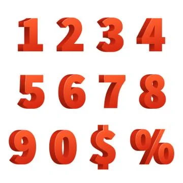 Red 3d numbers vector signs Stock Illustration