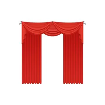 Red 3D open curtains with drapery for window of hall, luxury room, vintage Illustrazione stock