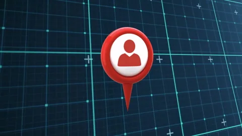 Red 3D pin emerging on teal wireframe grid and scaling onto axes highlighting Stock Footage 310971752