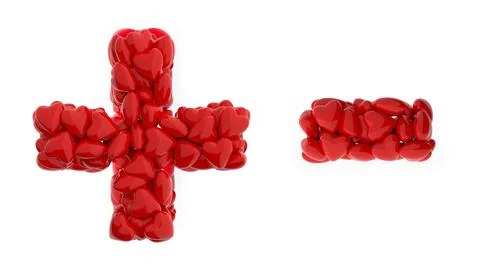 Red 3d plus and minus made of red hearts. 3d rendering elements for valentine's Stock Illustration