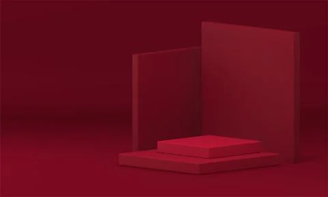 Red 3d podium geometric stage construction angular wall platform realistic .. Stockillustratie