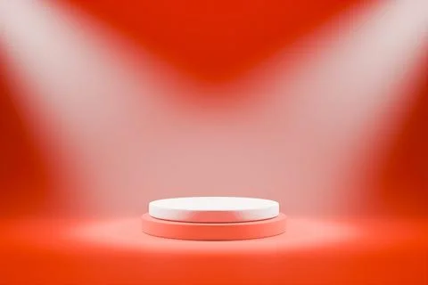 Red 3D podium stage with dramatic spotlight effects. Stock Illustration