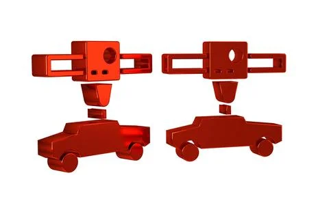 Red 3D printer car icon isolated on transparent background. 3d printing. Stock Illustration