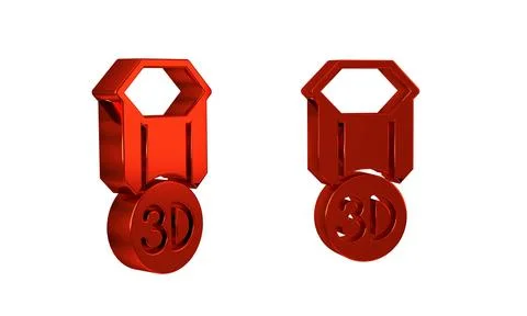 Red 3D printer icon isolated on transparent background. 3d printing. Illustrazione stock