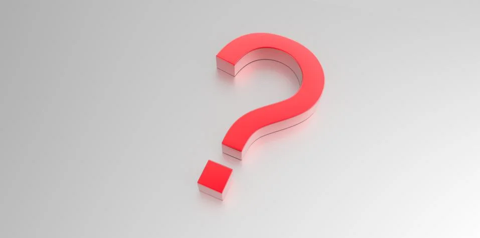 Red 3D question mark on grey gray silver background Stock Illustration