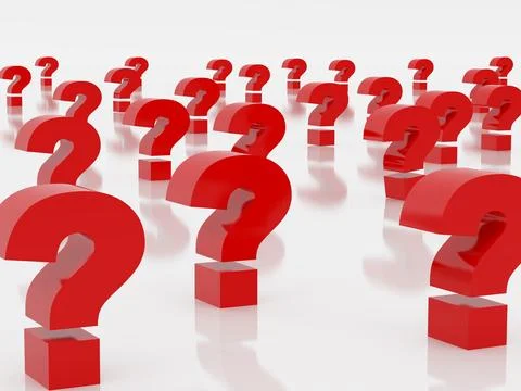 Red 3D Question Marks on White Reflective Background Stock Illustration