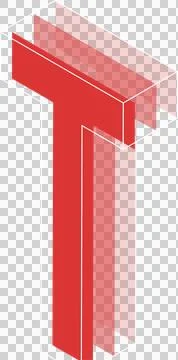 Red 3D render letter T extruding from transparent canvas, featuring white 스톡 일러스트
