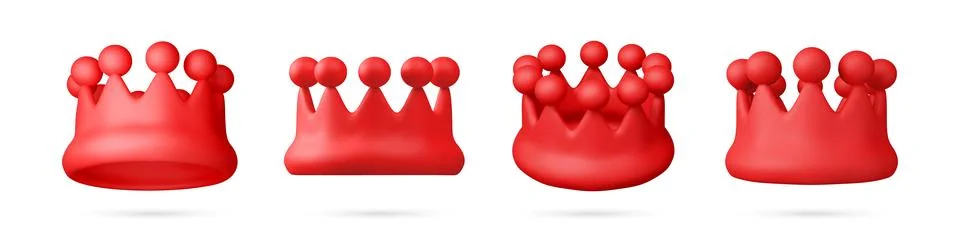 Red 3d render plastic crown set Illustrazione stock