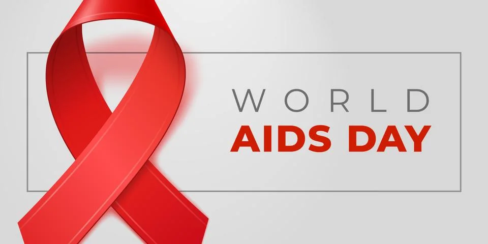 Red 3d ribbon with copy space for banner WORLD AIDS HIV DAY in December Stock Illustration
