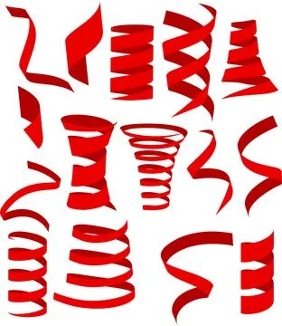 Red 3D Ribbon Sets, Vector Illustration Stock Illustration