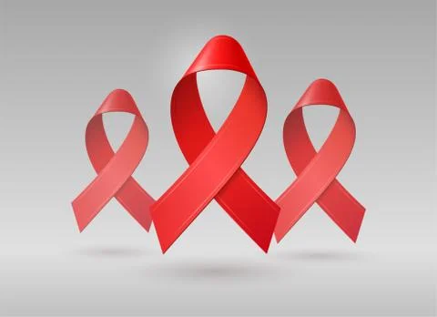 Red 3D ribbons with shadow for WORLD AIDS DAY. December HIV awareness symbol Stock Illustration