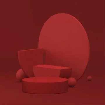 Red 3d showcase geometric display mock up for cosmetic product show realistic Stock Illustration